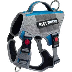 Albcorp Tactical Working Dog Vest Harness - No-Pull Service Dog Jacket with Reflective Hook & Loop Patches - Padded Handle, Buckles with Quick Release Buttons, Adjustable Straps - Blue, Large