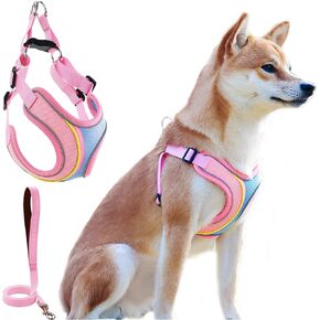 No Pull Dog Harness with Leash Set All Weather Soft Padded Mesh Reflective X Shape Adjustable Step in Vest Harness for Small and Medium Dogs Big Cat XS Pink