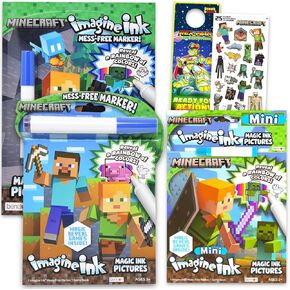Minecraft Mess Free Coloring Book Set Kids Toddlers - Bundle with 3 No Mess Imagine Ink Coloring Books with Invisible Ink Pens, Stickers and More | Minecraft Mess-Free Activities
