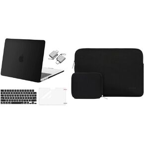 MOSISO Compatible with MacBook Air 13.6 inch Case 2022 Release A2681 M2, Neoprene Sleeve Bag with Small Case&Plastic Hard Case&Keyboard Cover&Screen Protector&Type C Adapter 2 Pack, Black
