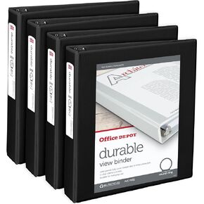 Office Depot® Brand Durable View 3-Ring Binder, 1 1/2" Round Rings, Black, Pack Of 4
