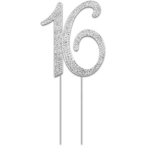 Crystal Happy 16th Birthday Cake Topper - Rhinestones 16th Cake Decoration, Silver