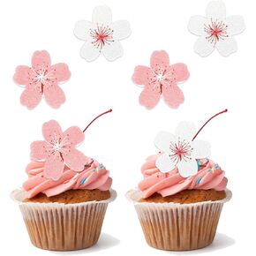 90 PCS Cherry Blossom Cake Decorations, Edible Wafer Paper Flowers for Cupcake Toppers, Wedding, Birthday, Baby Shower, Party Supplies