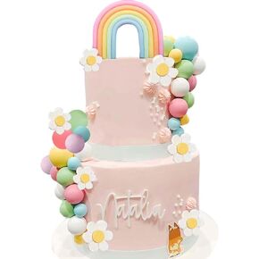 Boho Groovy Cake Topper, Qoadwem 38pcs Dog Rainbow Cake Toppers With Balls Daisy Flowers For Hippie Themed Girls Blue Dog Birthday Cake Decorations Baby Shower Party Supplies