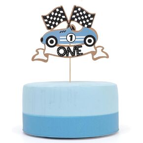 Racing 1st Birthday Cake Topper - Fast One Birthday Decorations,Little Racer Smash Cake Photo Prop,Vintage Blue Race Car Cake Topper,One Fast Racing Party Decorations
