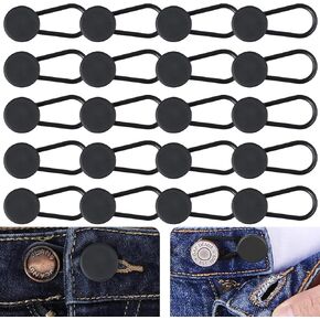 20 Pack Pants Button Extenders, Black, Flexible Waistband Expanders for Men and Women, 0.7 Inch