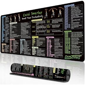 Excel Cheat Sheet Desk Pad, Large Mouse Pad with Excel Shortcuts Formulas, Computer Desk Mat for Keyboard and Mouse, Non-Slip & Waterproof Big Gaming Office PC Mousepad (31.5 x 11.8 Inch)
