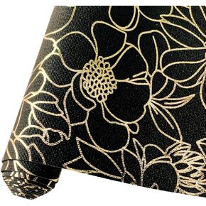 HYANG Black Hot Stamping Flower PU Faux Leather Roll 12" x 53" Very Suitable for Making Crafts, Leather Earrings, Holiday Decor, Different DIY Projects, Handbags