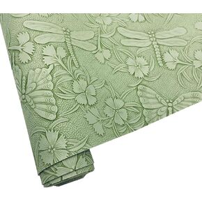Embossed Faux Leather Sheets for Earrings Purses Making, 12 x 54 inch (32x137cm) Dragonfly Butterfly Flower Faux Leather for DIY Crafts Sewing Supplies (Light Green)