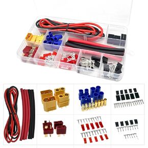 104pcs T-Plug EC3 XT60 Male Female Connector Adapters & Servo Plug Male Female Connector Crimp Pin Cable Kit +14AWG Silicone Wire for RC Battery Charger ESC Motor Accessories