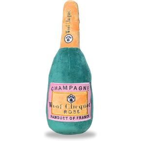 Woof Clicquot Rosé Champagne Dog Toy for All Breed Sizes - Alcohol Dog Toys - Designer Rose Wine Bottle Dog Toy - Funny & Cute with Squeaker