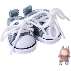 Cute Doll Shoes, Blue Mini Canvas Shoes for Dolls Clothing Outfit Replacement Accessories Suitable for 15cm & 17cm Doll