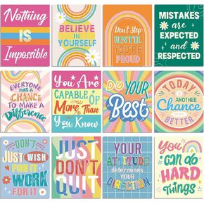 Nezyo 12 Pcs Retro Classroom Posters, Retro Growth Mindset Posters Bulletin Board Inspirational Wall Art Educational Poster for Nursery Bedroom School