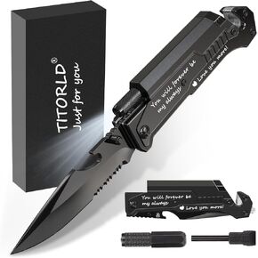 Gifts for Men Him, Anniversary Birthday Gifts for Him Boyfriend Husband, Engraved Pocket Knife, Camping Hunting Multitool Knife Present, 7 in 1 Folding Knives with LED Light