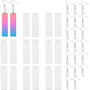 SUNNYCLUE 1 Box DIY Make 10 Pairs Sublimation Earring Blank Heat Transfer Wire Hooks Earrings Unfinished MDF Material Rectangle Earring Pendants for Jewelry Making DIY Craft