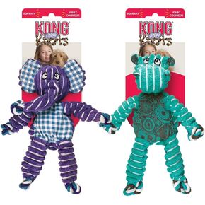KONG Floppy Knots Combo Dog Toy - Hippo and Elephant Bundle - Interal Knotted Rope with Squeakers and Less Stuffing - Medium/Large