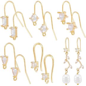 UniCraftale حوالي 16pcs 8 أنماط السنانير السنانير المعدنية الخطافات الفرنسية الأذن راينستون أسلاك الأذن الكريستال العثور على خطاف مع حلقات Zirconia النحاس النحاس in Kuwait
