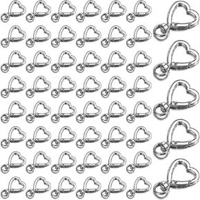 60 PCS Silver Heart Keychain Clasp Metal Heart Shape Keychain Clip with Swivel Lobster Claw Clasps Hooks Hearts Shape Spring Snap Hook for Jewelry DIY Making Hanging Buckle Key Chain Rings