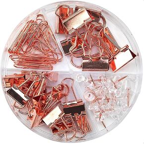 72 Pcs Gold Push Pins Paper Clips Binder Clips Tacks,4 Styles Office Supplies Set with Box for Office School Home Office Binder Supplies