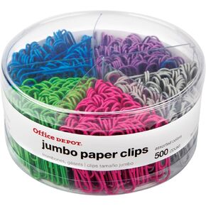 Office Depot® Brand Jumbo Paper Clip Combo Pack, 2", Assorted Colors, Pack Of 500