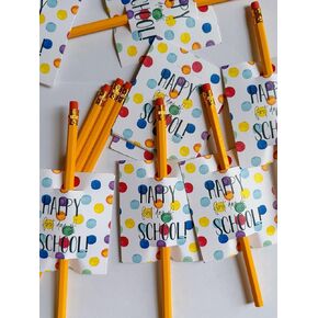 Welcome Back to School Pencils #2 HB Bulk with Happy First Day of School Greeting Cards, Cute Gifts for Students, Party Favors Supplies, Gift for Girls Boys, 12pcs #2 Pencils