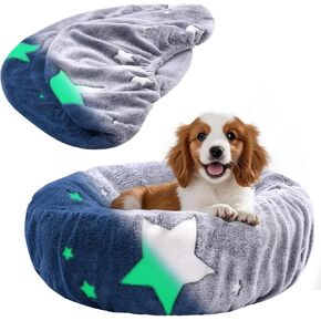 Round Replacement Dog Bed Covers Elastic Edged Washable Pet Bed Protector with Pink Dog Pattern Design for Small & Medium Pet Beds, Cover Only (Pink, 20 x 9.8 Inch)