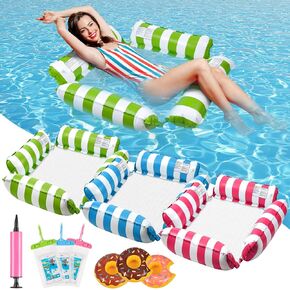 3 Pack 4-in-1 Inflatable Pool Floats Water Hammock,Multi-Purpose Pool Rafts for Adults with Drink Floats,Inflatable Floating Lounge Chair for Pools,Lake,Beach,Pool Parties