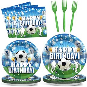 96Pcs Soccer Birthday Party Plates and Napkins Blue Soccer Birthday Party Supplies Sport Party Tableware Dinnerware Set Soccer Paper Dinner Dessert Plates Party Decoration Serve 24