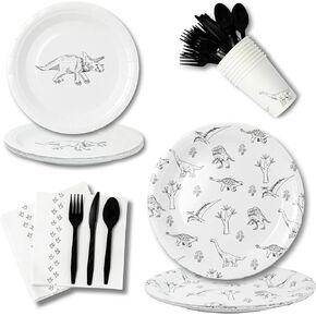Modern Dinosaur Party Plates Kids Birthday, Baby Shower - Disposable Dino Paper Decorations, Cups, Napkins, Utensils, Toddler Boy/Girl Neutral Decor, Bulk, Jurassic Supplies Age 1 2 3 4 5 6 7 8 9 Year