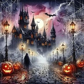 CHWGLFGG 5D Diamond Art Kits for Adults Beginners, Halloween Haunted House Castle Diamond Painting Kits, DIY Full Round Drill Paint by Diamonds Dot Gem Art for Adults, Home Wall Decor 13.7X 13.7 Inch