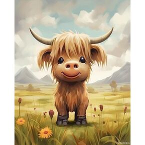 VNUIEHG DIY Paint by Numbers for Adults Cattle Highland Cow Animal with Brushes and Acrylic Pigment DIY Canvas Painting for Adults Beginner 16x20in