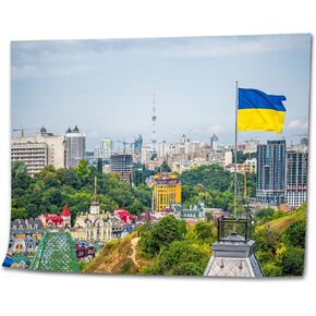 KSYGYFRUDE Paint by Numbers Kit for Adults Beginner Kyiv Ukraine Cityscape Kiev Ukrainian Flag Waving Wind Summer DIY Painting by Numbers on Canvas Acrylic Oil Painting for Home Decor Gifts 16"x20"