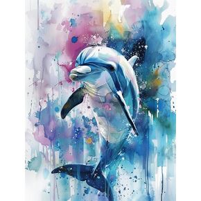 SKRYUIE Paint by Numbers Dolphin for Adults, Acrylic Oil Painting by Numbers Kits for Beginner with Paintbrushes Brushes Art Crafts Canvas for Home Decor 16x20 inch / 40x50 cm B64471