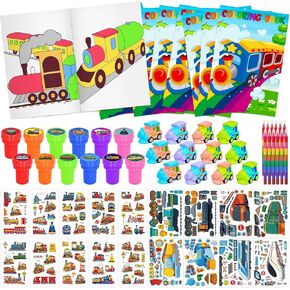 Cinrobiye 72 PCS Train Coloring Books Party Favors Set Train Party Favors Goodie Bag Fillers Theme Birthday Supplies DIY Scene Stickers Temporary Tattoos Prizes Art Crafts for Home Classroom