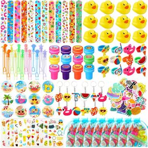 158 Pcs Summer Beach Party Favors Summer Pool Slap Bracelets Beach Party Keychains Vinyl Duck Toys Colorful Bubble Waters for Teen Adult Pool Classroom Gift Exchange Prize Supplies
