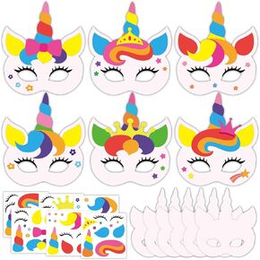 24 Sets Unicorn Party Favors Masks Crafts for Girls Make Your Own Unicorn Stickers DIY Paper Arts and Crafts Kit for Kids Toddlers Unicorns Rainbow Birthday Party Decoration Classroom Activities Games