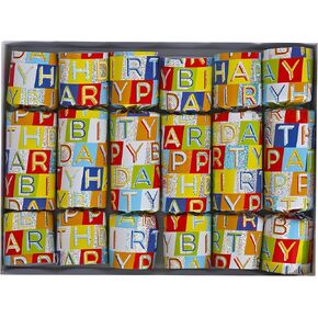 Olde English Crackers Sparkle Birthday Party Favors, set of six 10-inch party favors with tissue crown, silly joke or riddle, and fidget novelty enclosed