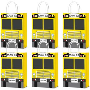 24Pcs School Bus Goodie Bag School Bus Gift Snacks Candy Party Favors Bags with Handles Yellow School Bus Party Treat Bags for Kids Welcome Back to School Birthday Baby Shower Supplies