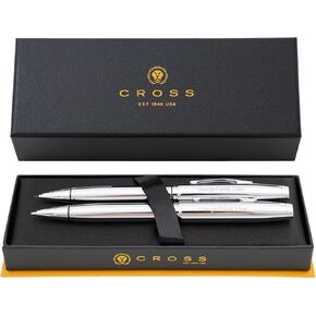 Cross Pen and Pencil Set | Engraved Cross Coventry Twist-Action Ballpoint Pen and Pencil Set - Lustrous Chrome. Personalized Gift Set for Any Occasion