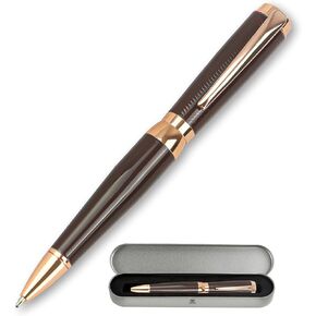 YUNCHUN Heavy Duty Brown Ballpoint Pen, Retractable Black Ink Bolígrafo for Writing, Office Executive Ball Pen for work, Fancy Pen for Journaling, Gift Set for Men and Women, Rose Gold Pen Clip