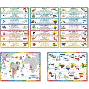 gisgfim 18 x 12 in Spanish Speaking Countries (with Map) Posters Set Spanish ESL Classroom Learning Materials Spanish Classroom Decorations Latin American Country Learning Poster Students and Teachers