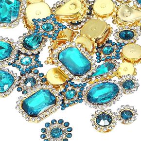 PATIKIL Sew on Rhinestones Crystals, 50 Pcs Mixed Shapes Glass Gems Metal Base Flower Claw Rhinestones for Craft Shoes Dress Cloth Belt Sewing Decoration, Dark Green (0.35"-0.75")