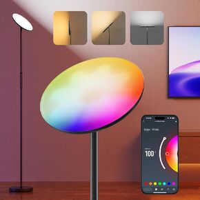 Smart Floor Lamp, 2800LM RGBWW Bright Standing Lamps for Living Room with Smart App & Voice Control, Torchiere Floor Lamps Color Changing, 350°Rotating LED Lamp for Bedroom Office Gaming Party