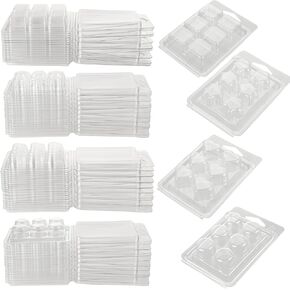 200 Pack 6 Cavity Plastic Wax Melt Containers Molds, Clear Wax Melt Cube Clamshells Empty Clam Shells for Wickless Tarts Wax Melts Candles, Square, Round, Heart, Star Shape