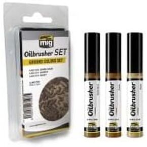 Ammo of Mig Oilbrusher Ground Colors Set Oil Paint Fine Brush Applicator #7503