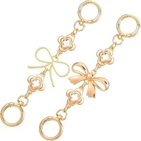 2 Pcs Purse Extender Chain Gold Bow Pattern Purse Extender Chain Replacement Metal Purse Strap Extender Gold for Handbags Wallets and Purses DIY Making Supplies Accessories
