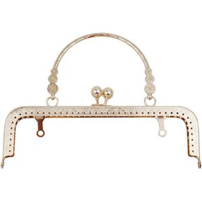 8 inch Metal Purse Frame with Embossed Arch Handle Kiss Clasp Lock Frame for DIY Craft Purse Bag Clutch Making (Light Gold)