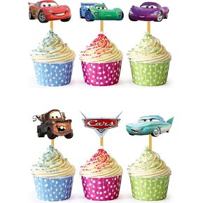 24x Racing Car Cupcake Toppers – Strong Picks Happy Birthday Décor, Cupcake Decorations for Kids Birthdays