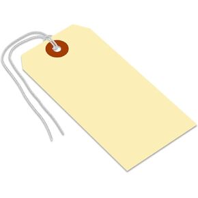 SmartSign Blank Manila Shipping Tags with Pre-Attached Loop Strings, Size-5, Pack of 1000, 13pt Thick Manila Cardstock Tag, 4.75 x 2.375 inch Paper Hang Tags with Reinforced Fiber Patch