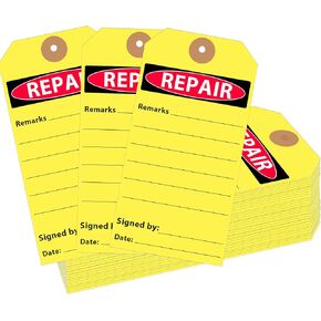 Repair Required Tags Yellow Maintenance Required Tag 100 Pcs Service Tags Quality Equipment Status Tag for Warehouse Quality Control 2.6 x 5.3 Inch